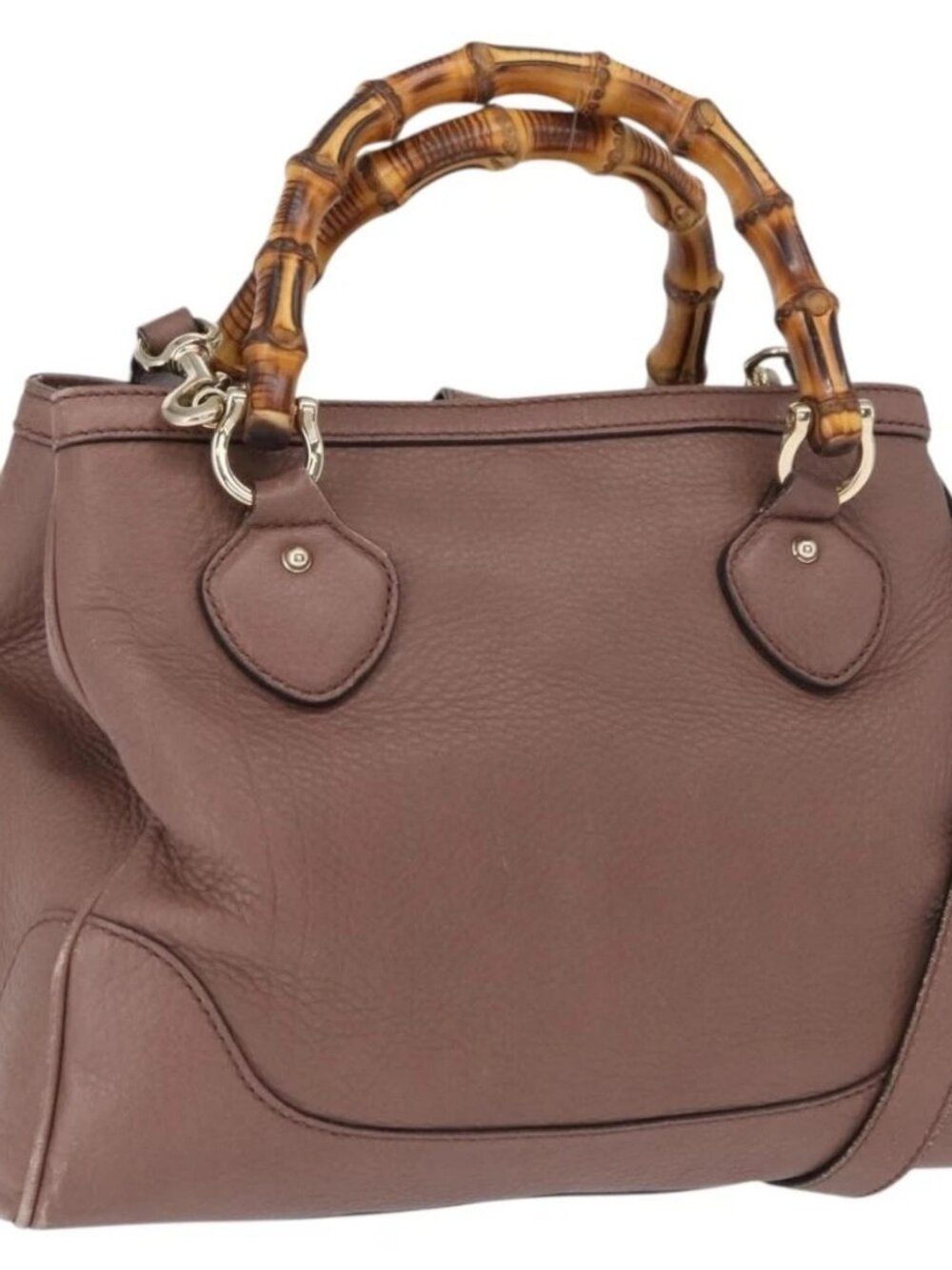 GUCCI Bamboo Hand Bag Leather 2way Pink Gold 308360 Auth ep12689